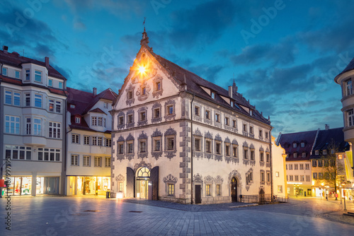 Old building at dusk on Marienplatz square on the center of Ravensburg, Baden-Wurttemberg, Germany