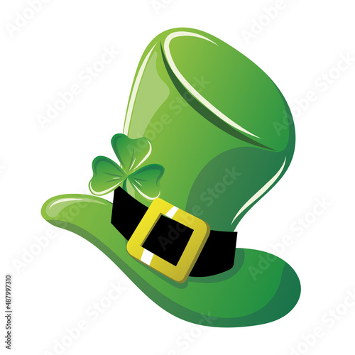 Green leprechaun hat and clover illustration  - St patrick theme design element