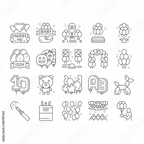Balloon Decoration Collection Icons Set Vector .