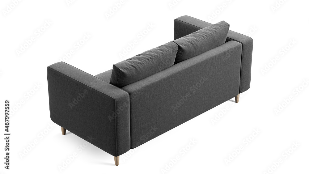 Modern grey textile sofa on isolated white background. Furniture for modern interior, minimalist design. Modern grey textile sofa on isolated white background. Furniture for modern interior, minimalist design.