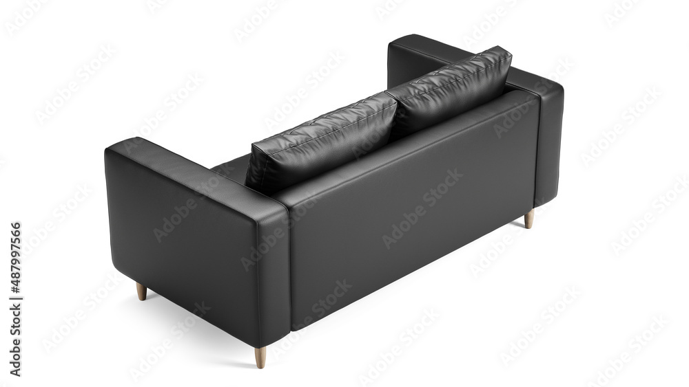 Modern black leather upholstery sofa on isolated white background with shadows. Furniture for modern interior, minimalist design. 3d render. Modern black leather upholstery sofa on isolated white background with shadows. Furniture for modern interior, minimalist design. 3d render.