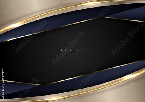 Abstract 3D modern template luxury style blue and golden stripes
