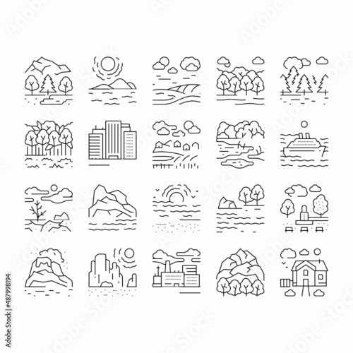 Land Scape Nature Collection Icons Set Vector .