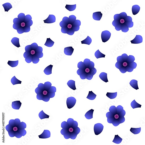 blue flower and scattered petals pattern