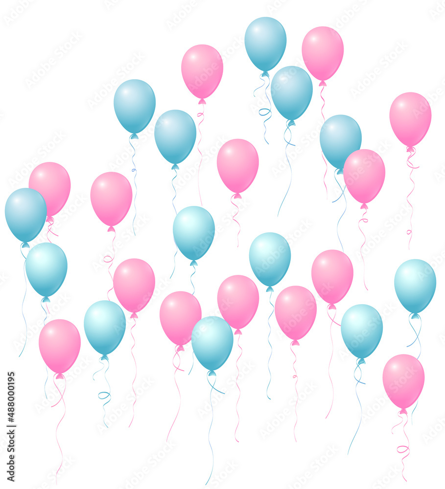 Pastel colors flying balloons isolated vector illustration, birthday party decoration elements. Bright flying helium balloons isolated on white background. Party decor, baby shower design elements .