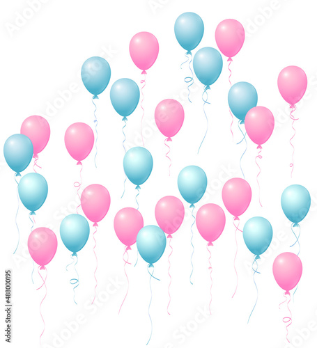 Pastel colors flying balloons isolated vector illustration  birthday party decoration elements. Bright flying helium balloons isolated on white background. Party decor  baby shower design elements .