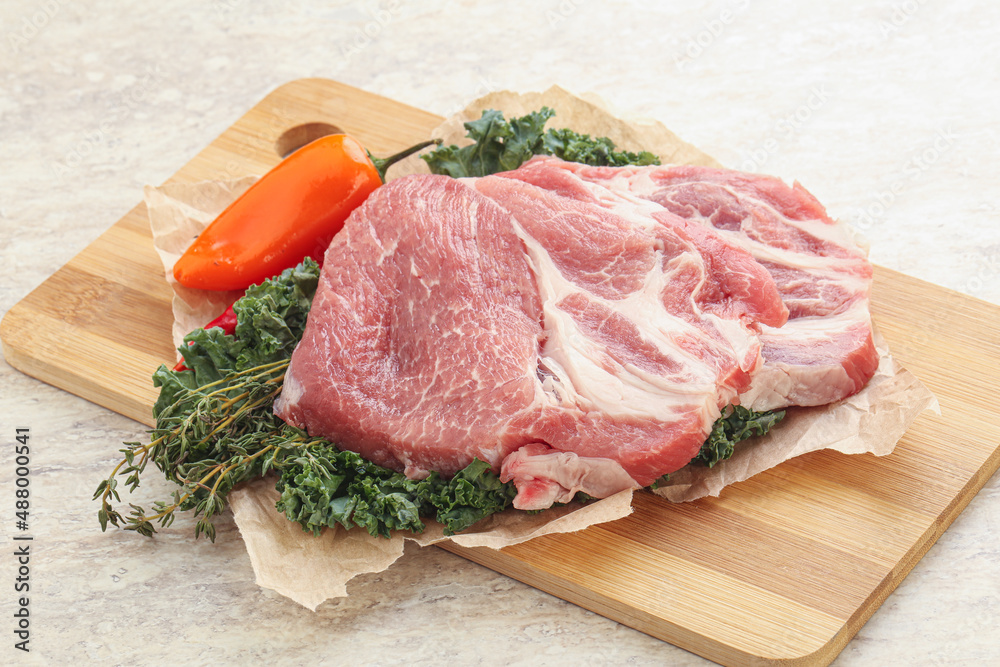 Raw pork neck for cooking