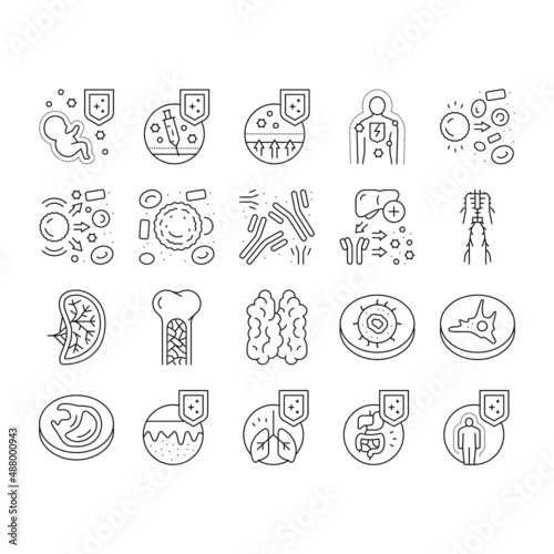 Immune System Disease And Treat Icons Set Vector .