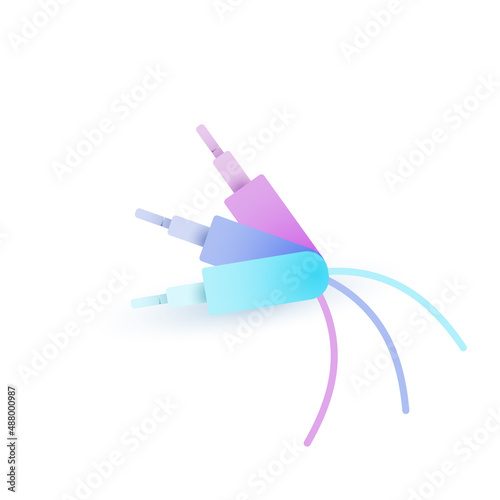 Colored audio connectors on white background.