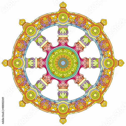 Dharma Wheel or dharmachakra, theach and walk to the path of Nirvana