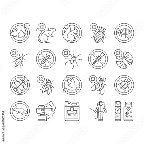 Pest Control Service Treatment Icons Set Vector .
