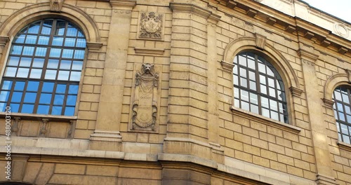Historic Facade Windows On The World Famous Ecole Polytechnique In Paris, France. Low Angle photo
