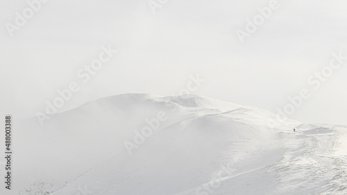 Snow covered mountain peak winter panorama landscape