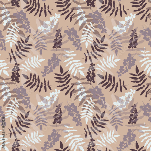 Nature seamless pattern, abstract pattern with plants, botanical design, vector
