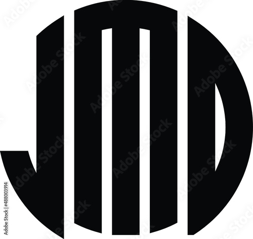 Title: JMD Letter logo design with a circular shape vector in illustration.