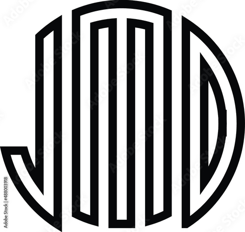 Title: JMD Letter logo design with a circular shape vector in illustration.