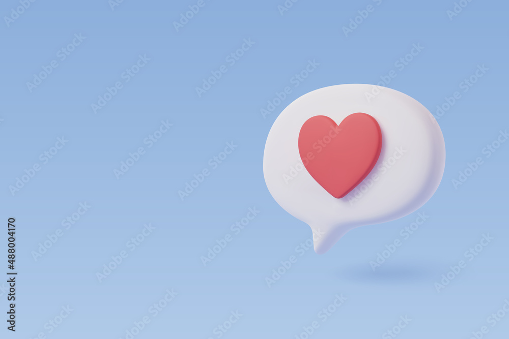 Red Heart in Speech Bubble. Vector talking box, Chatting box, Message dialog balloon.