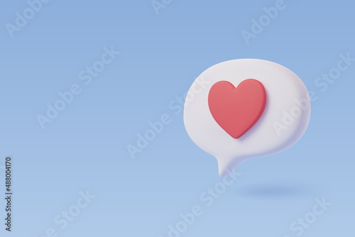 Red Heart in Speech Bubble. Vector talking box, Chatting box, Message dialog balloon.