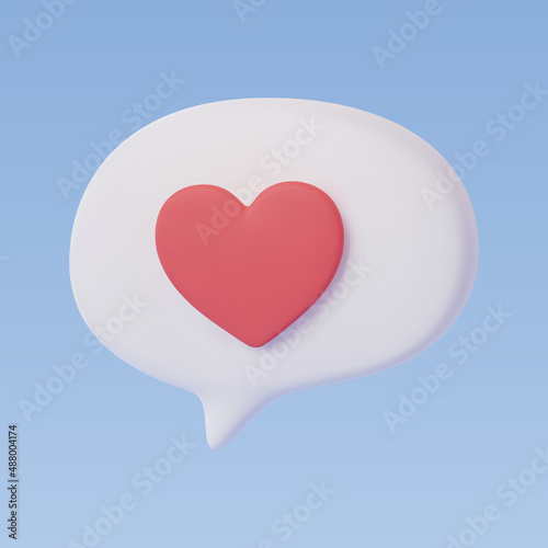 Red Heart in Speech Bubble. Vector talking box, Chatting box, Message dialog balloon.
