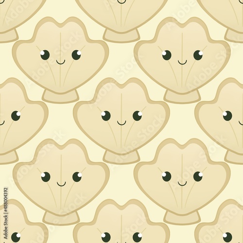 cute summer pattern for kids - seashells on a light yellow background