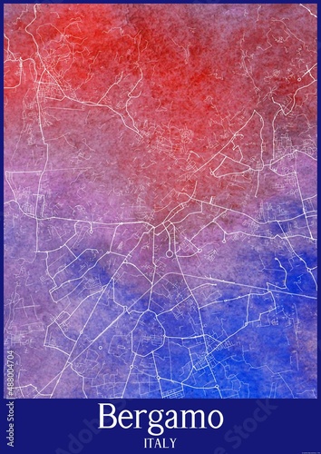 Watercolor map of Bergamo Italy.