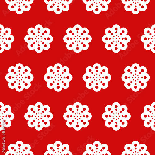The spheres are joined together to form a white flower. Arrange duplicates on a red background. Fabric pattern idea  baby clothes  postcards  wraps.