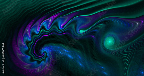 Abstract fantasy swirls of fractal shapes. Fantastic fractal background. Digital fractal art. 3d rendering. © Katynn