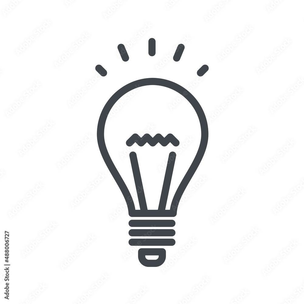 Vector bulb line icon isolated on transparent background. Light conduction.