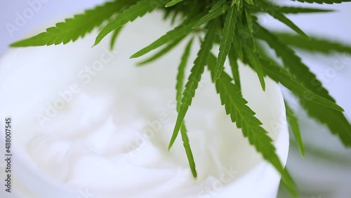 Cream medicinal cannabis hemp and leaf cannabidiol CBD harvested dried of seeds quality for production of ointments, relieves pain, antibacterial and soothing