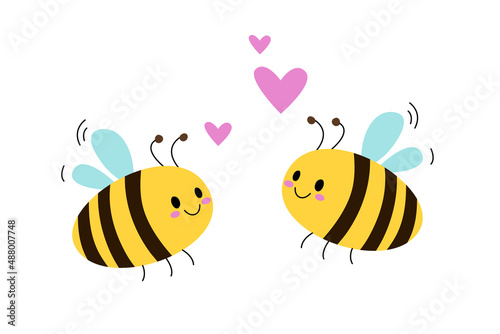 Cute bee cartoon and heart sign symbol on white background © Yanka