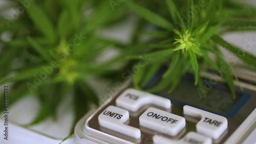 Cannabis and scales close up, drug deal, weighed on the scales, medical cannabis