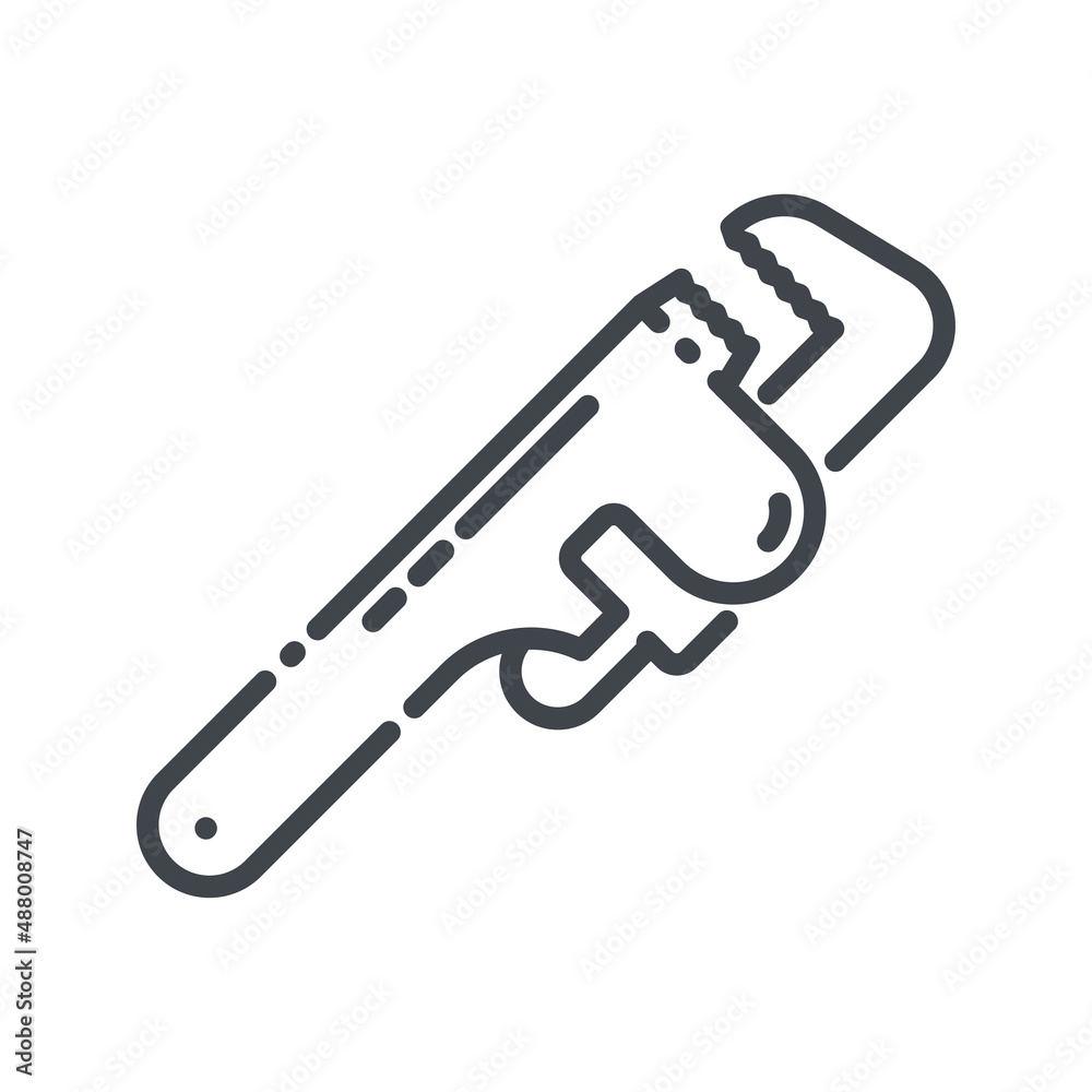 Vector line icon plumbing pipe wrench isolated on transparent background. Vector line icon plumbing pipe wrench isolated on transparent background.