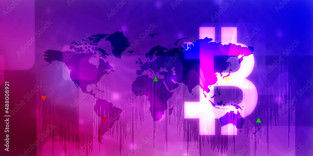 Naklejka premium 2d rendering bitcoin sign with graph 