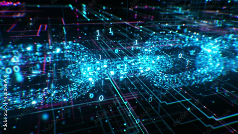Blockchain Abstract Structure Illustration. Block Chain Cryptocurrency Transaction Process 3d Animation. Computer Network Grid Background. Modern Business Technology Concept. 4k UHD.