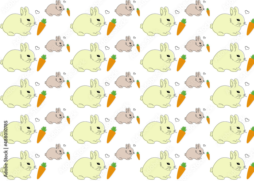 Hand Drawn Bunny and Carrot Pattern Background