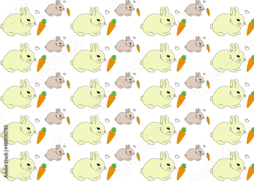 Hand Drawn Bunny and Carrot Pattern Background