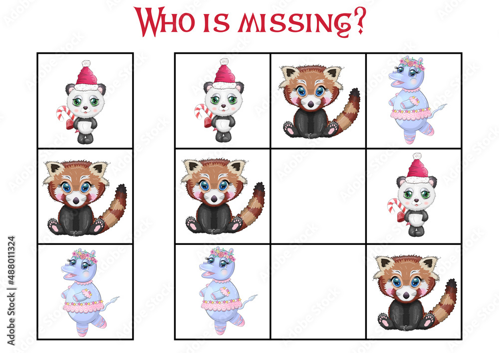 Fototapeta premium Sudoku game for children with pictures. Kids activity sheet. Cartoon animal