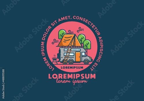 Rooftop car camping flat illustration
