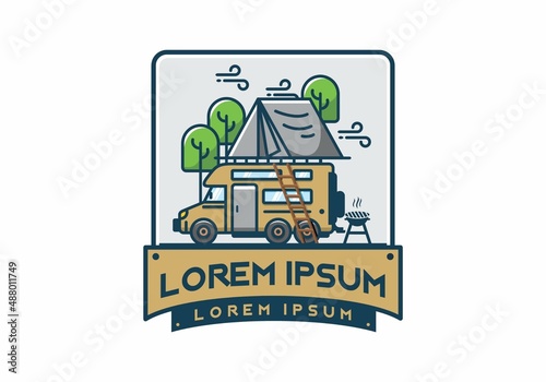 Rooftop car camping flat illustration