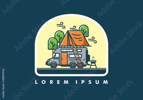 Rooftop car camping flat illustration