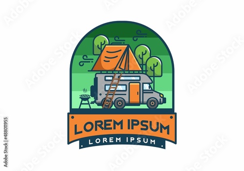 Rooftop car camping flat illustration