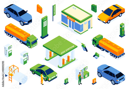 Gas Station Isometric Icons