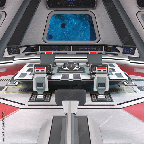 3D-illustration of the command center in a science fiction starship