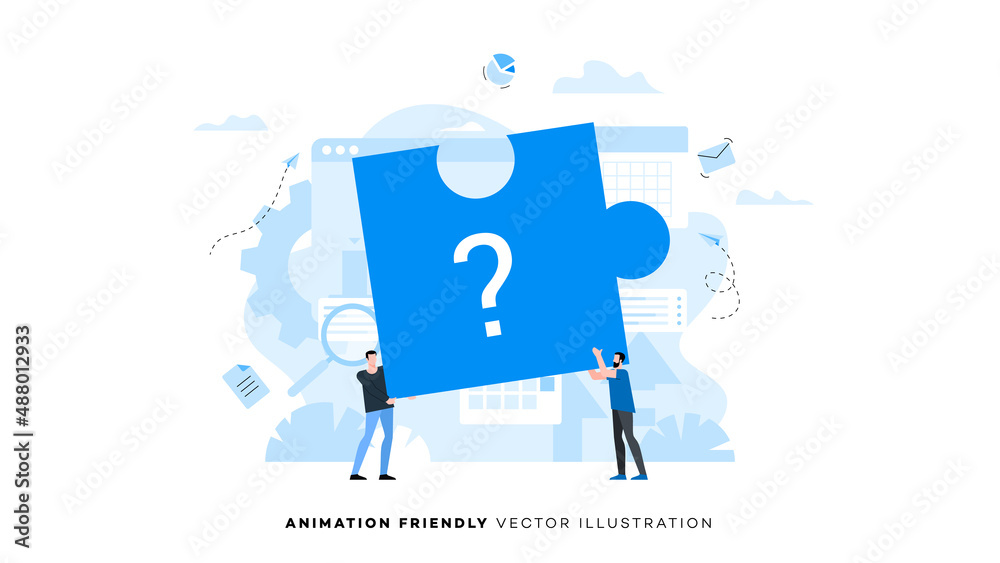 Animation ready duik friendly vector Illustration. Conceptual business story. Puzzle connection, teamwork abstract metaphor, partnership, collaboration, solving problem, effective business solution.