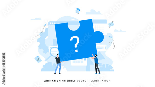 Animation ready duik friendly vector Illustration. Conceptual business story. Puzzle connection, teamwork abstract metaphor, partnership, collaboration, solving problem, effective business solution.