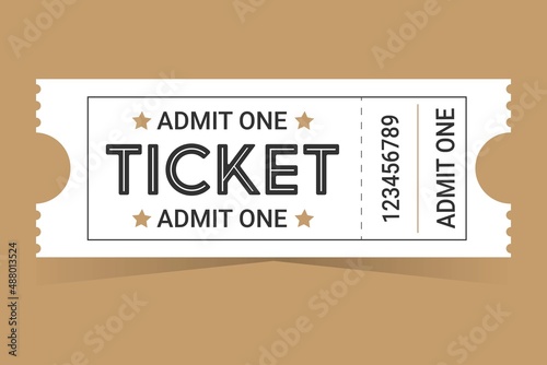 White ticket for one person on a colored background
