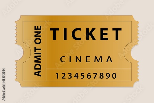Gold ticket for one person on a colored background