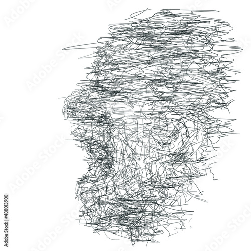 Drawing sketch of expressive face of person screaming loud
