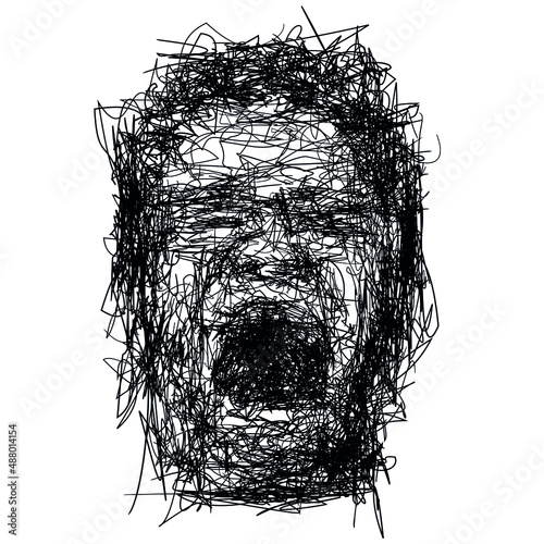 Drawing sketch of expressive face of person screaming loud
