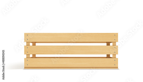Vector realistic cargo storage wooden box isolated on white background. Wooden fruit box with holes. Box for storage and transportation of food